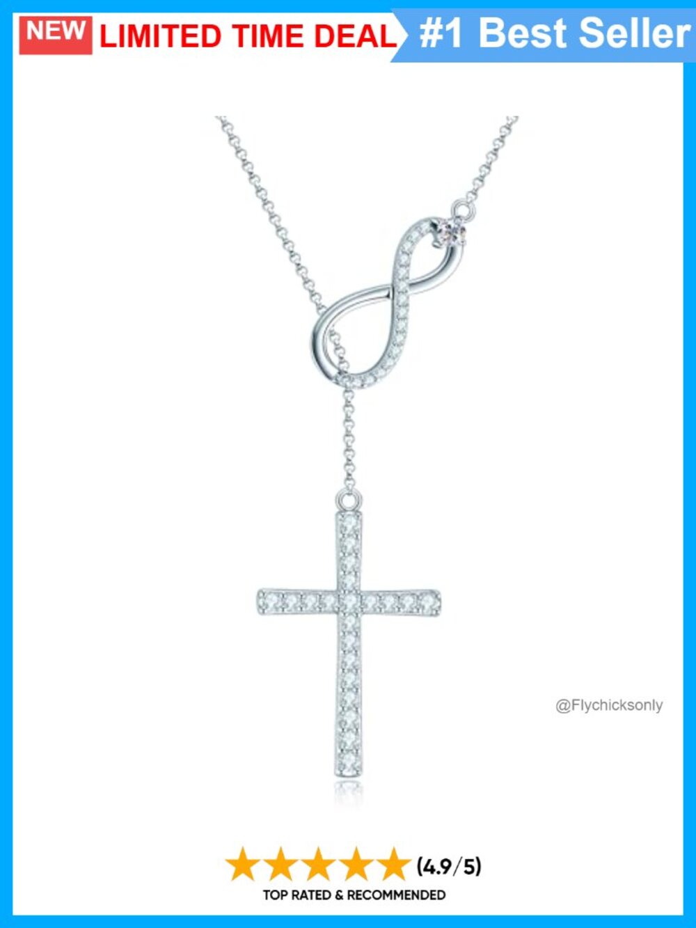 Moissanite Infinity Cross Y Necklace 925 Sterling Silver Adjustable Lariat